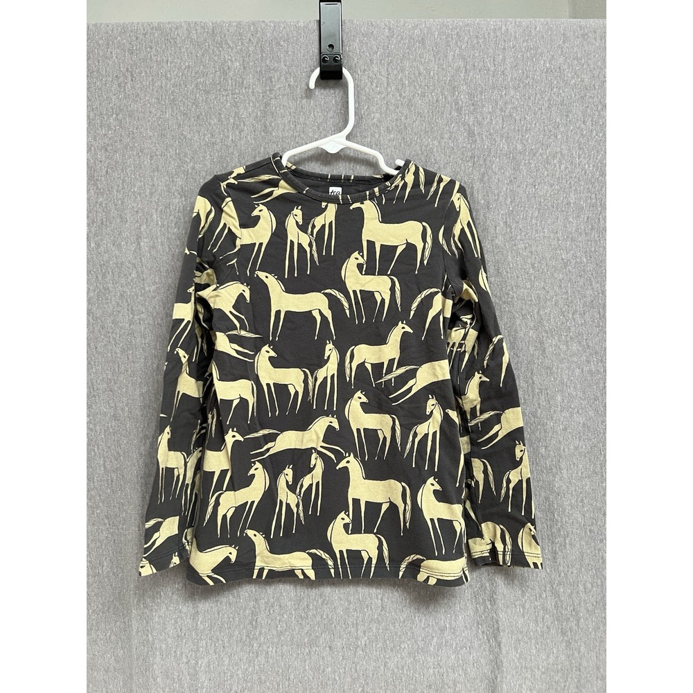 Tea Collection girls Sz 7 Gray Horse Long Sleeve Shirt